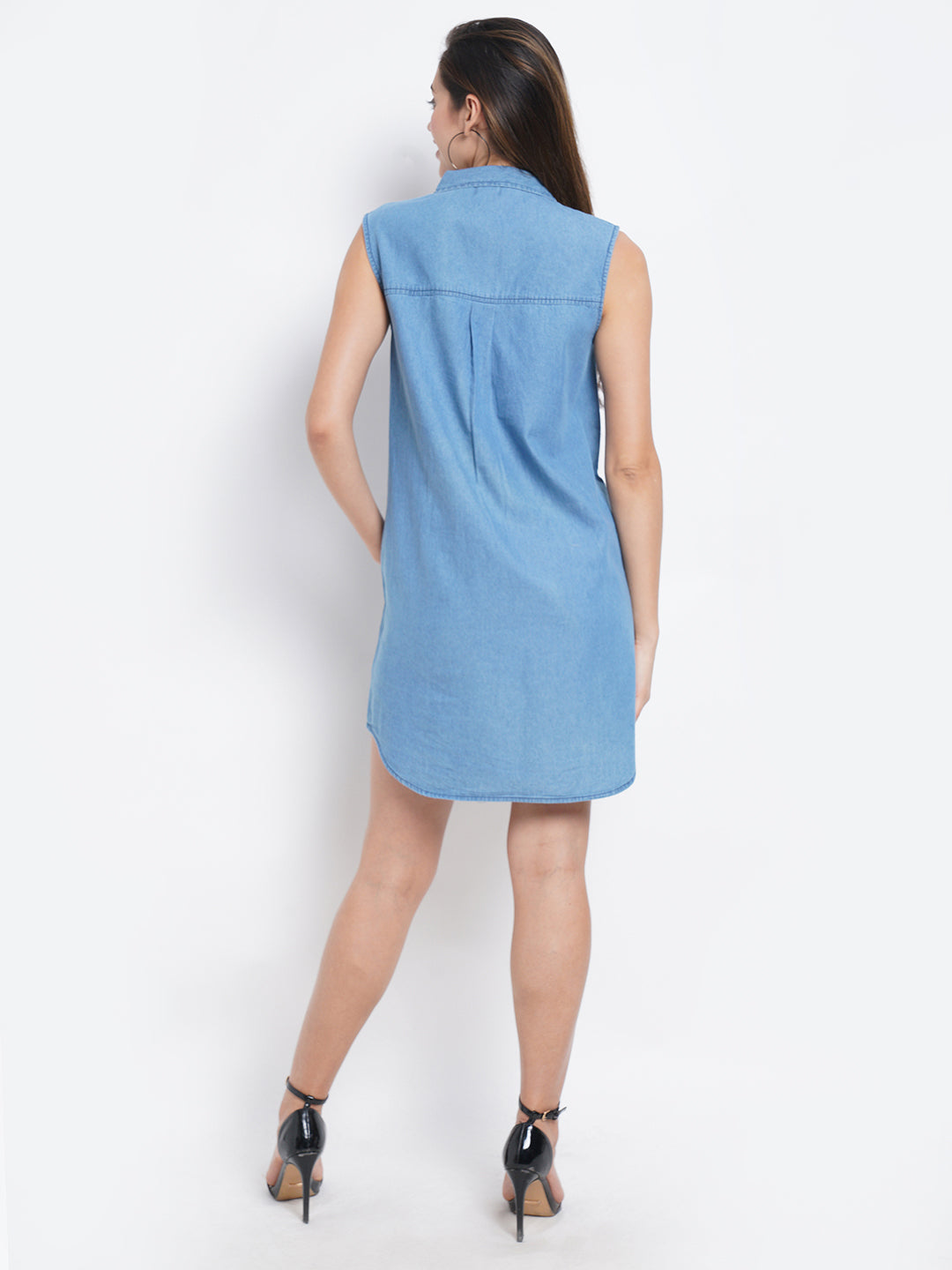 9 Impression Women Light Blue Collar Shirt Dress