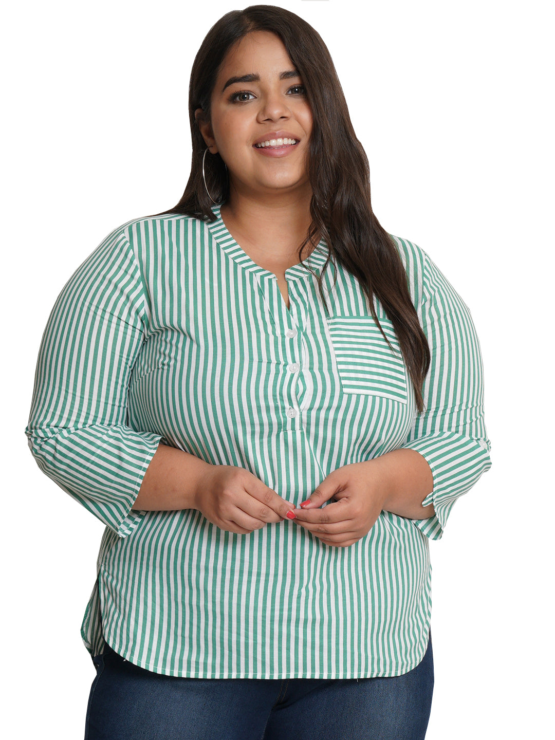 9 Impression Womans Green Stripes Plus Size Top