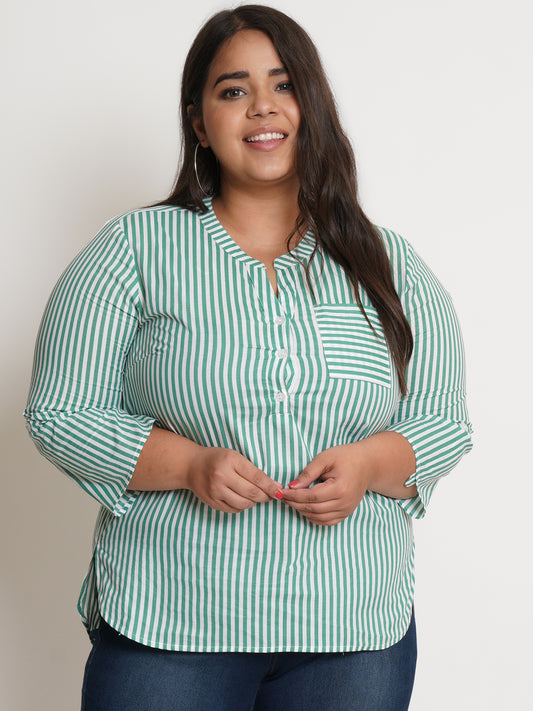 9 Impression Womans Green Stripes Plus Size Top