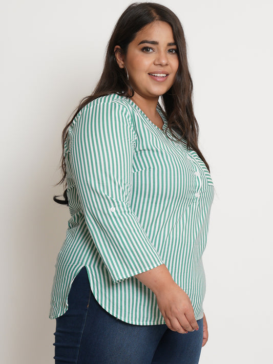 9 Impression Womans Green Stripes Plus Size Top