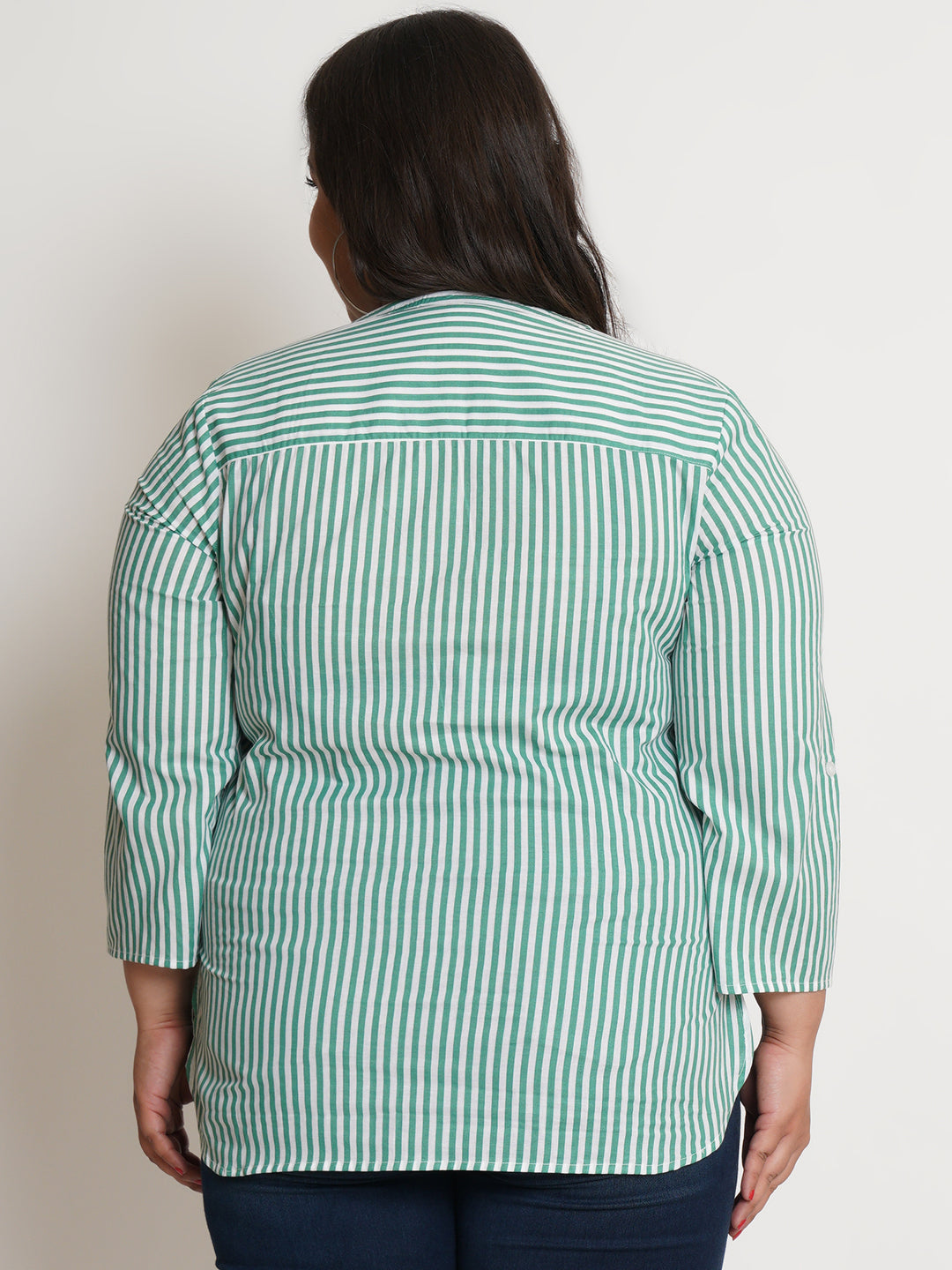 9 Impression Womans Green Stripes Plus Size Top