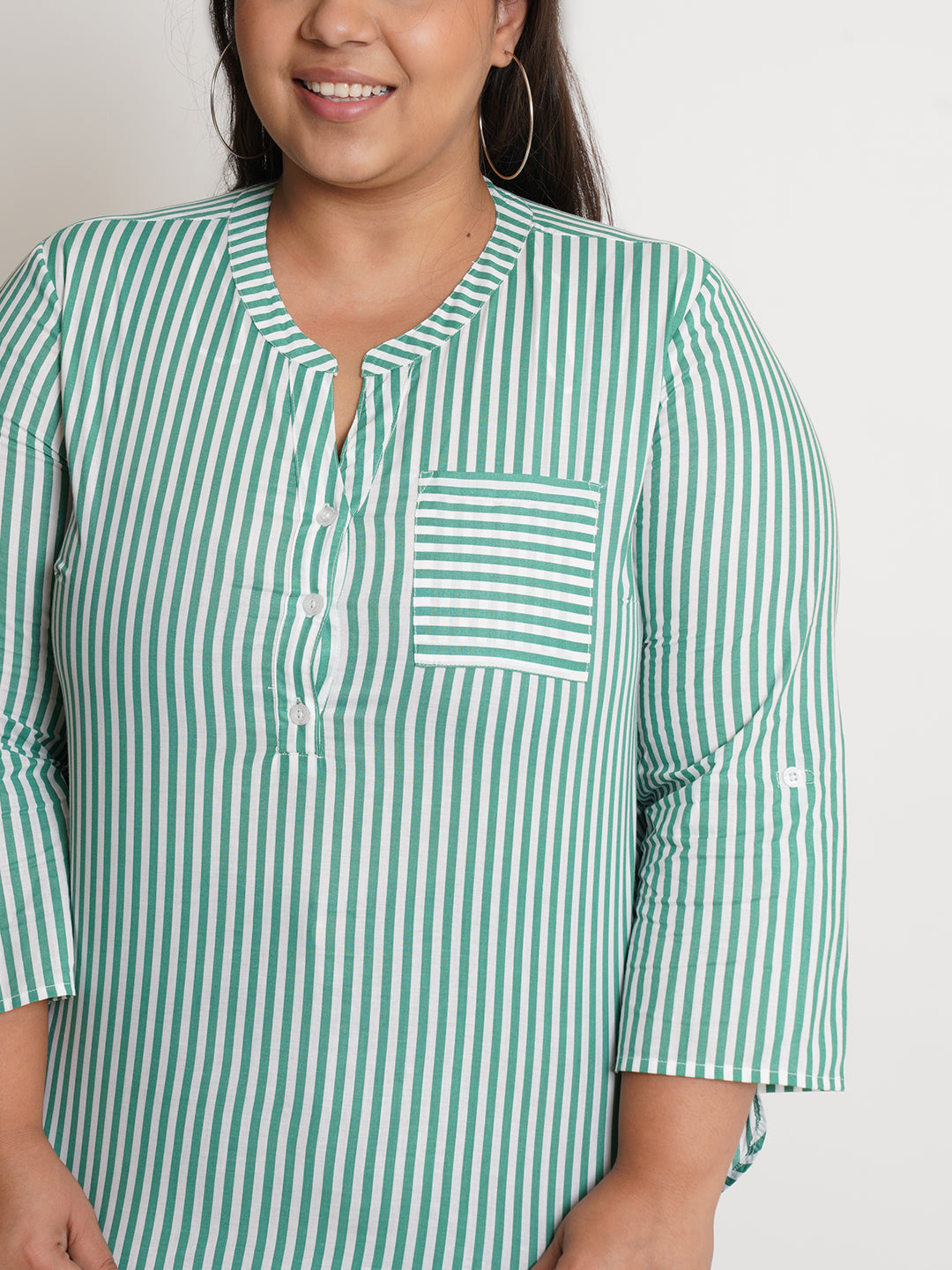9 Impression Womans Green Stripes Plus Size Top
