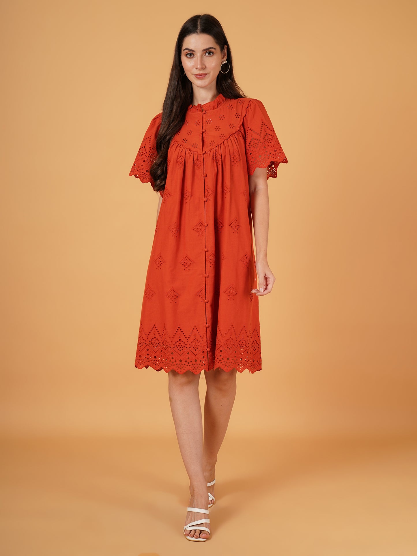 Zara-Inspired Embroidered Schiffli Cotton A-Line Dress - 9 Impression