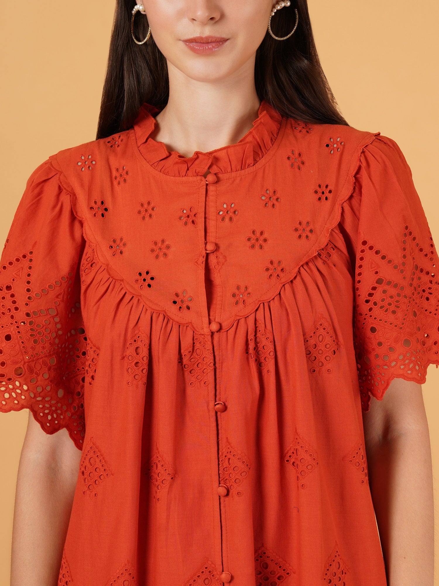 Elegant Women’s Schiffli Cotton Dress with Embroidery - Zara Style