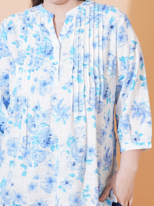 Floral Print and Pintuck Detailing - 9 Impression Women Plus Size Top