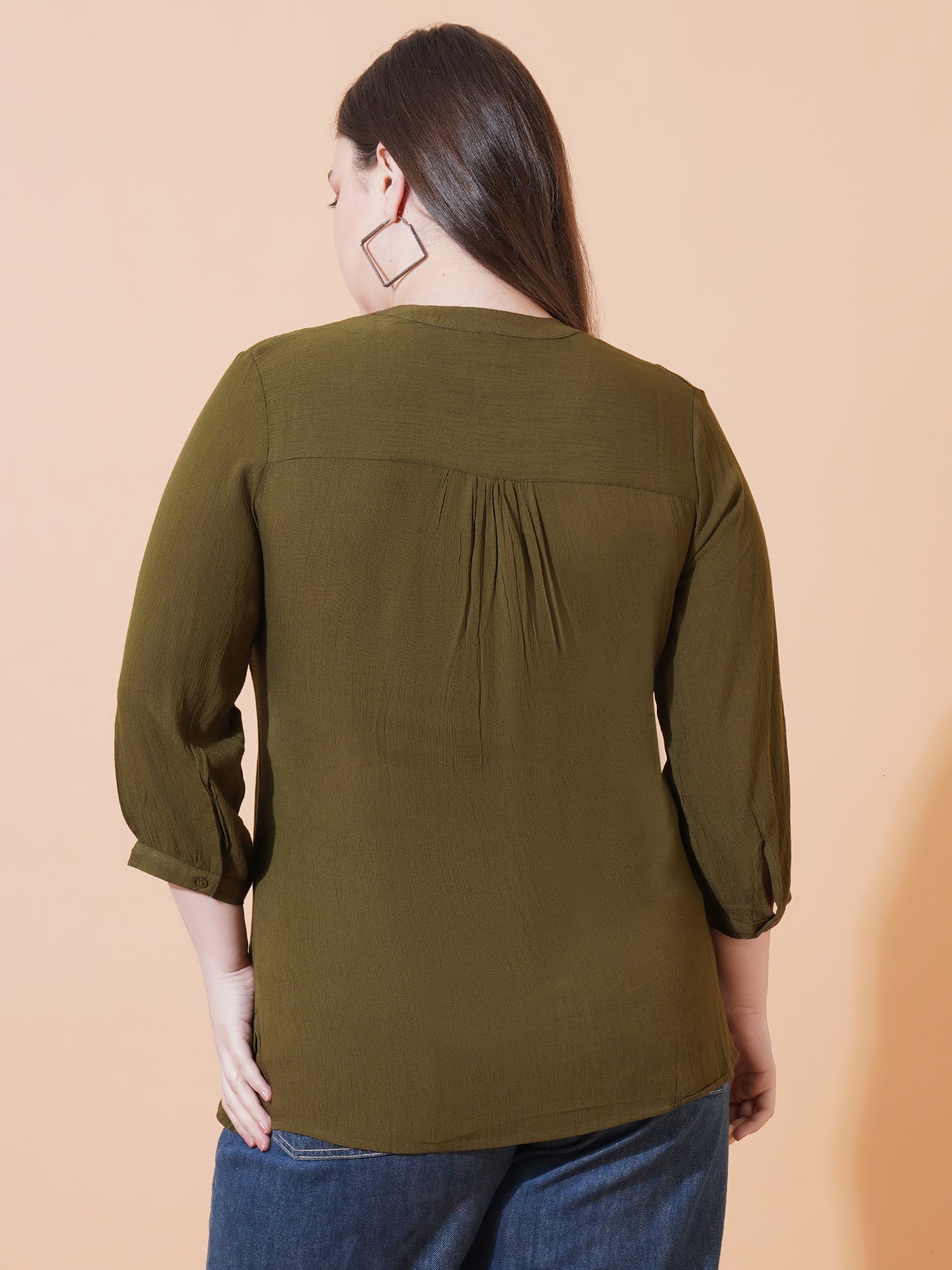Women Brown Solid Pintuck Plus Size Top