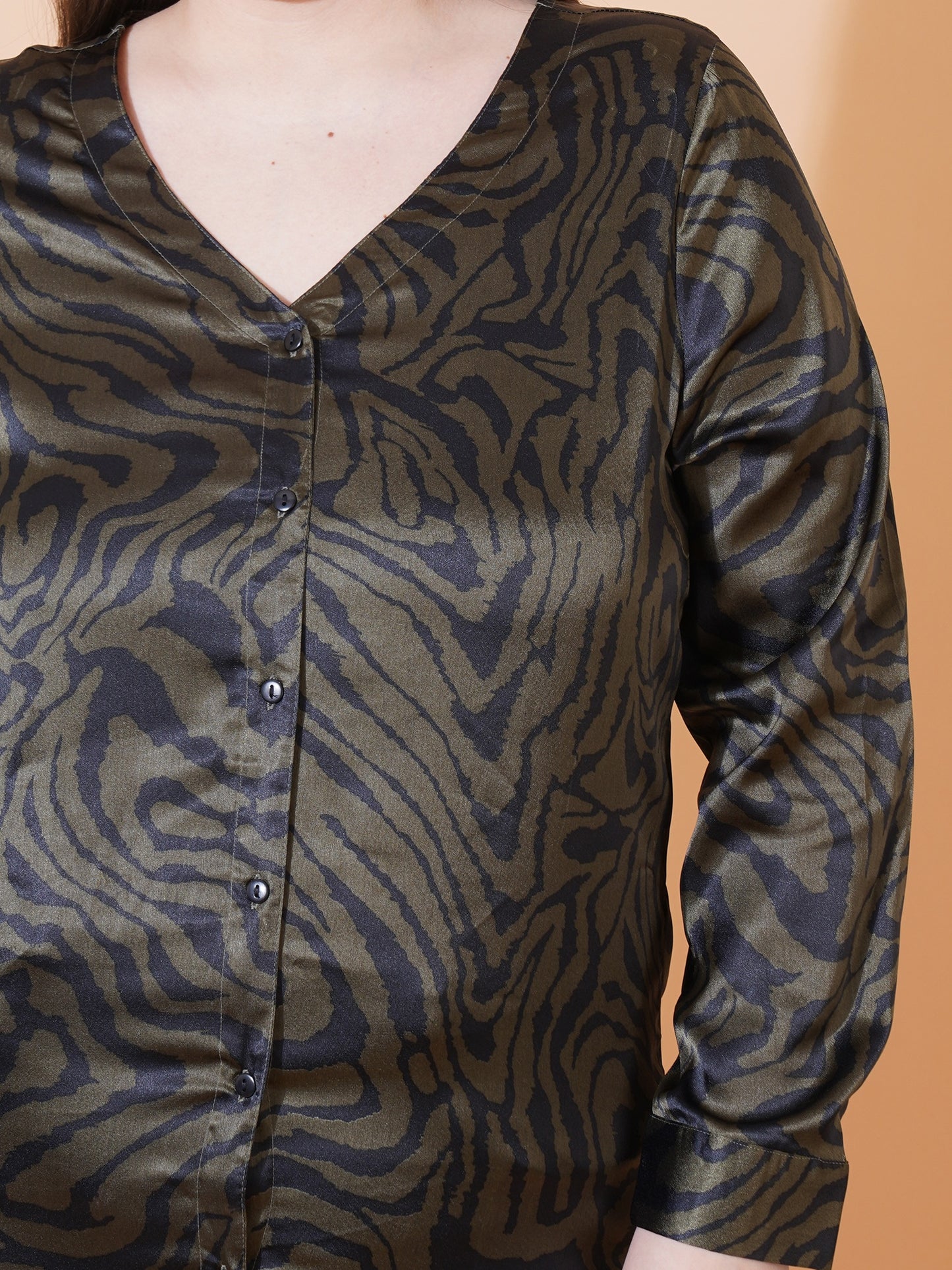 Women Green Animal Print Full Sleeves Regular Top