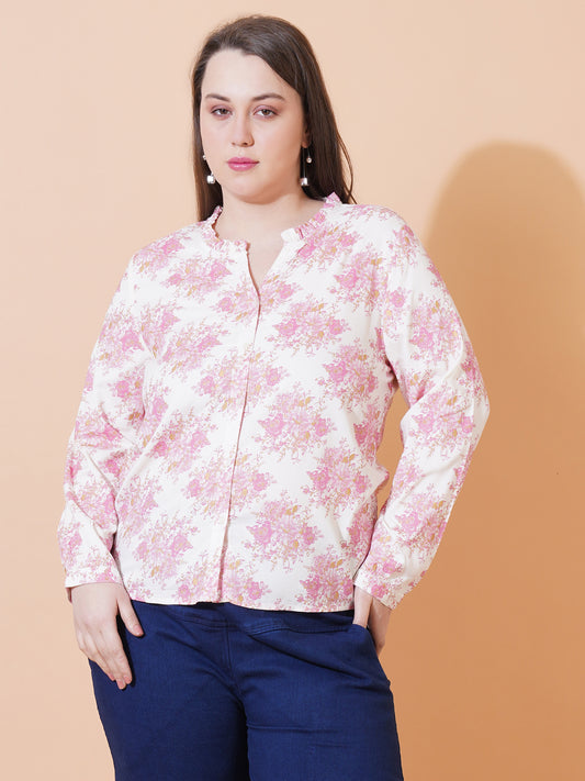 Women Pink Floral Print Tops - Front View