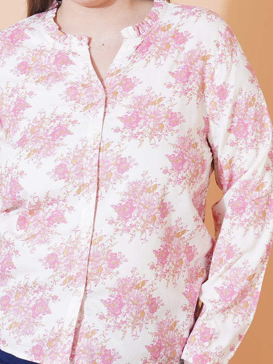 Women Pink Floral Print Tops - Close View
