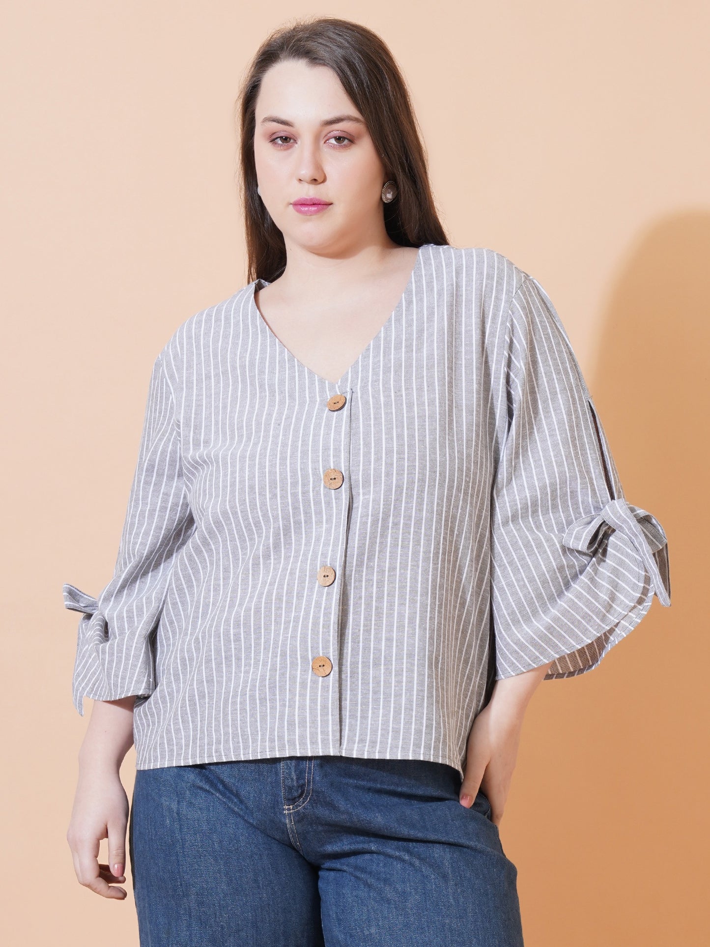 Women Stripes Plus Size Top - Front View