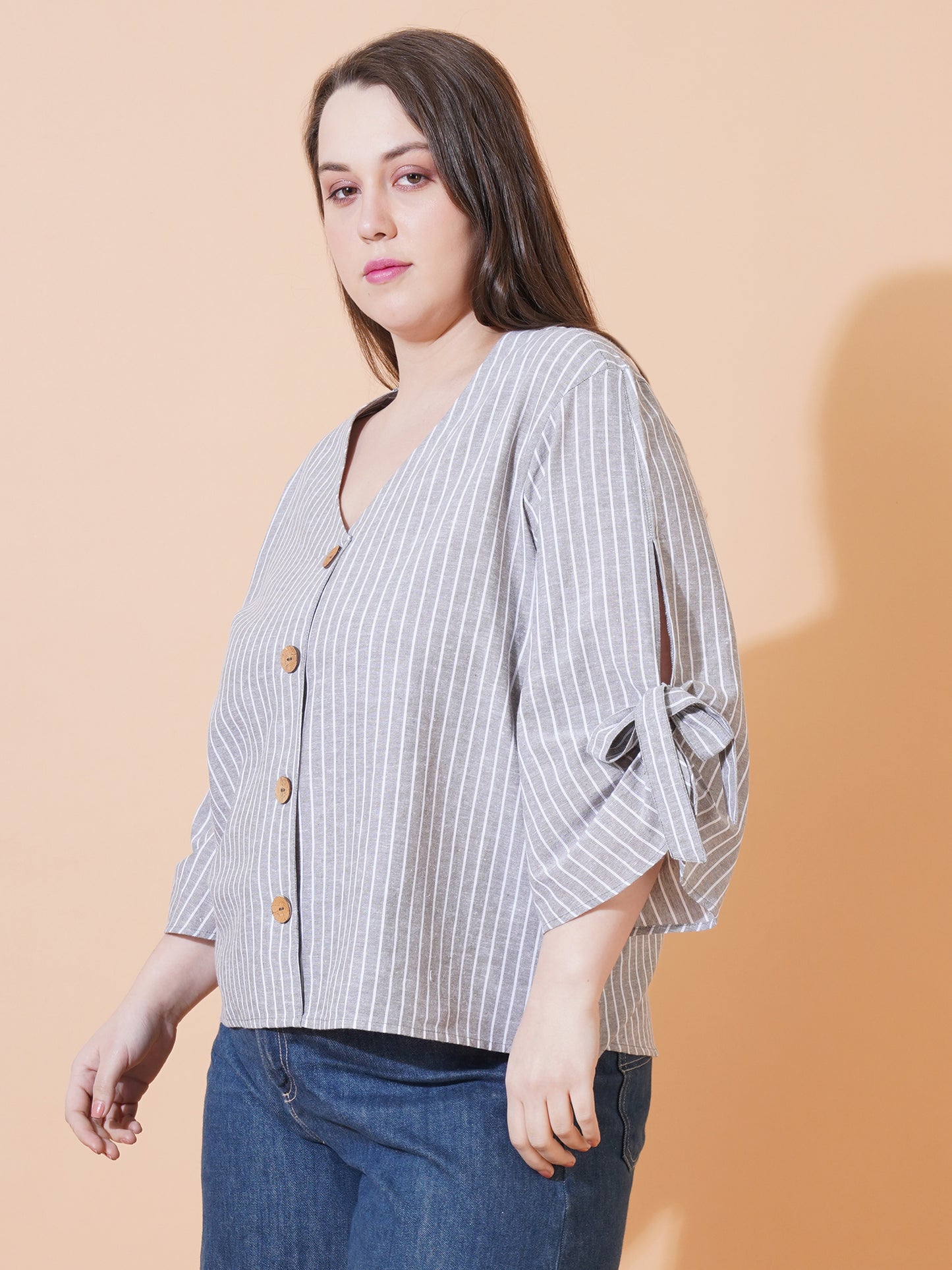 Women Stripes Plus Size Top - Side View