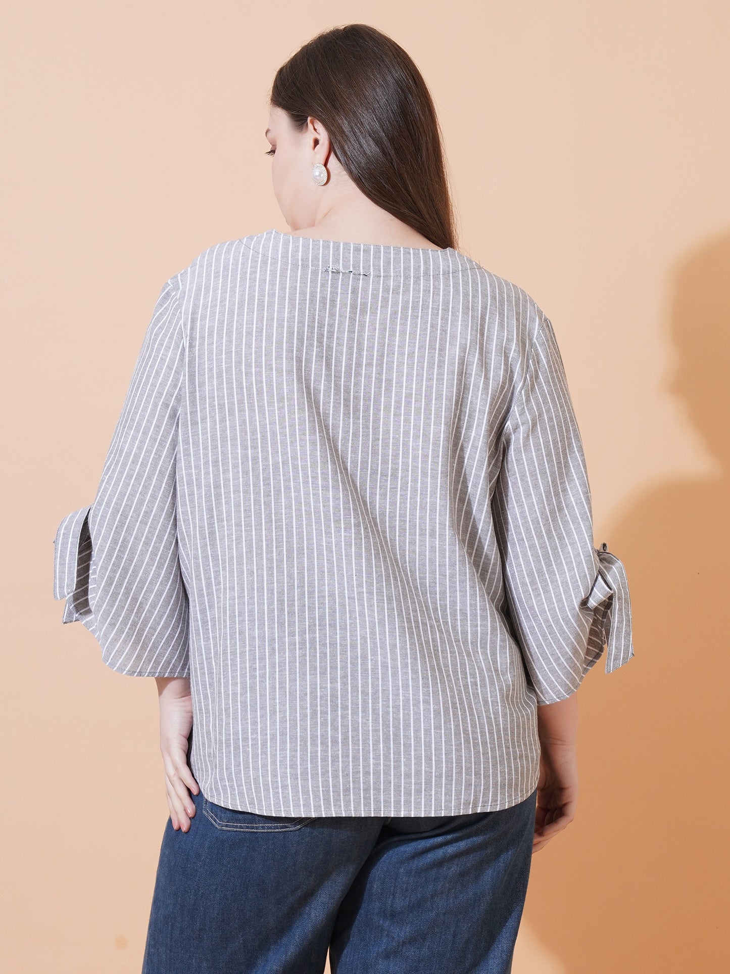 Women Stripes Plus Size Top - Back View