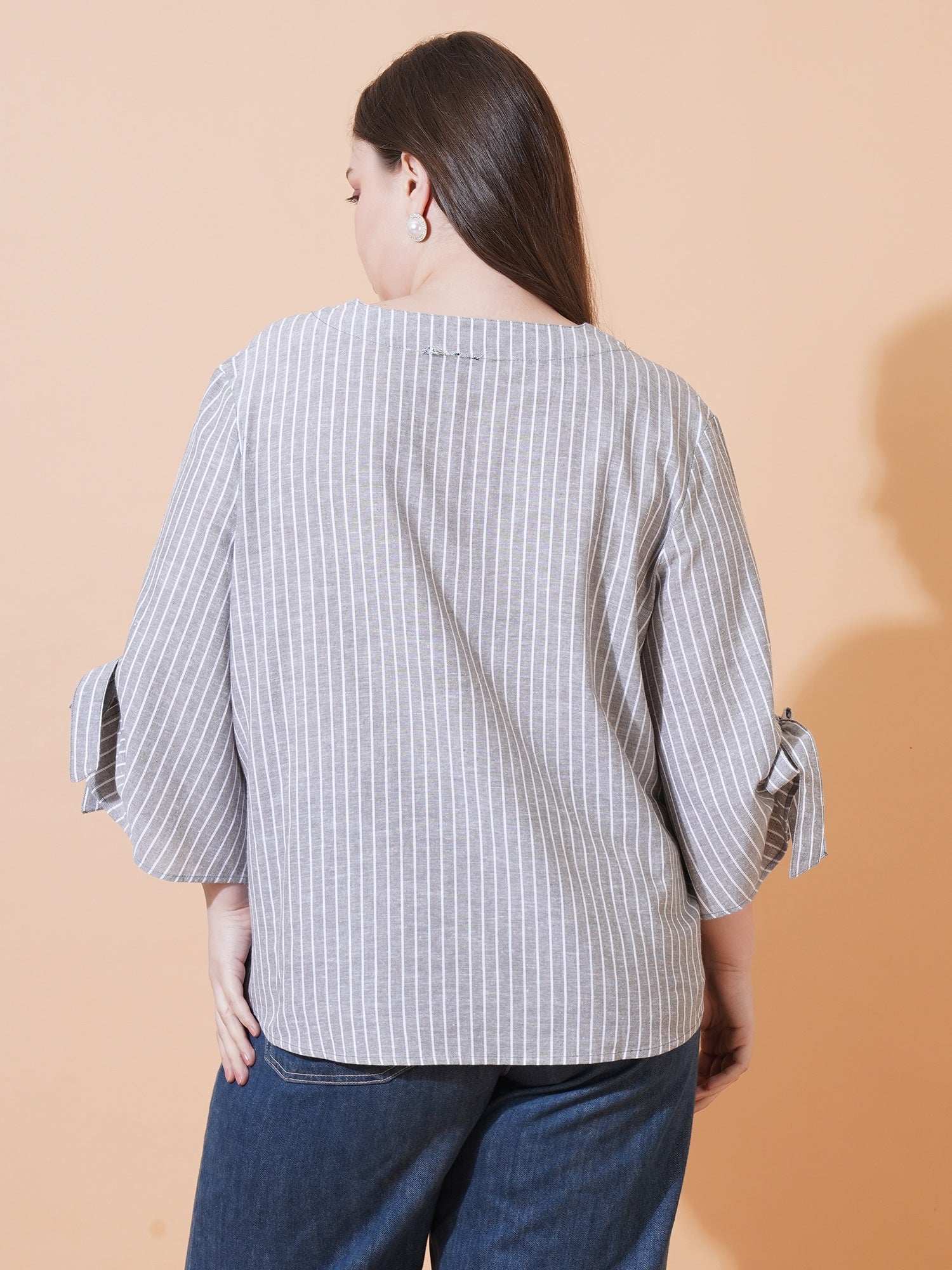 Women Stripes Plus Size Top - Back View