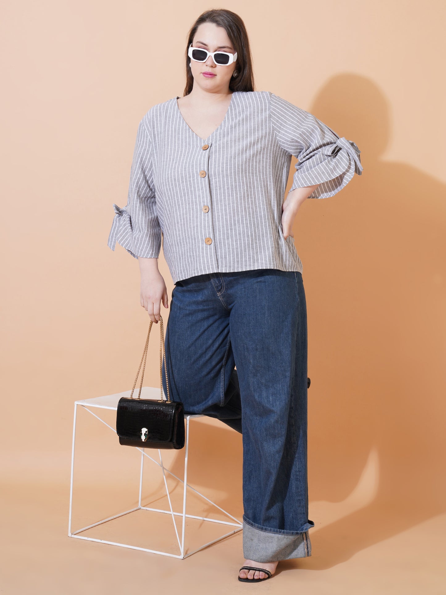 Women Stripes Plus Size Top - Detail View