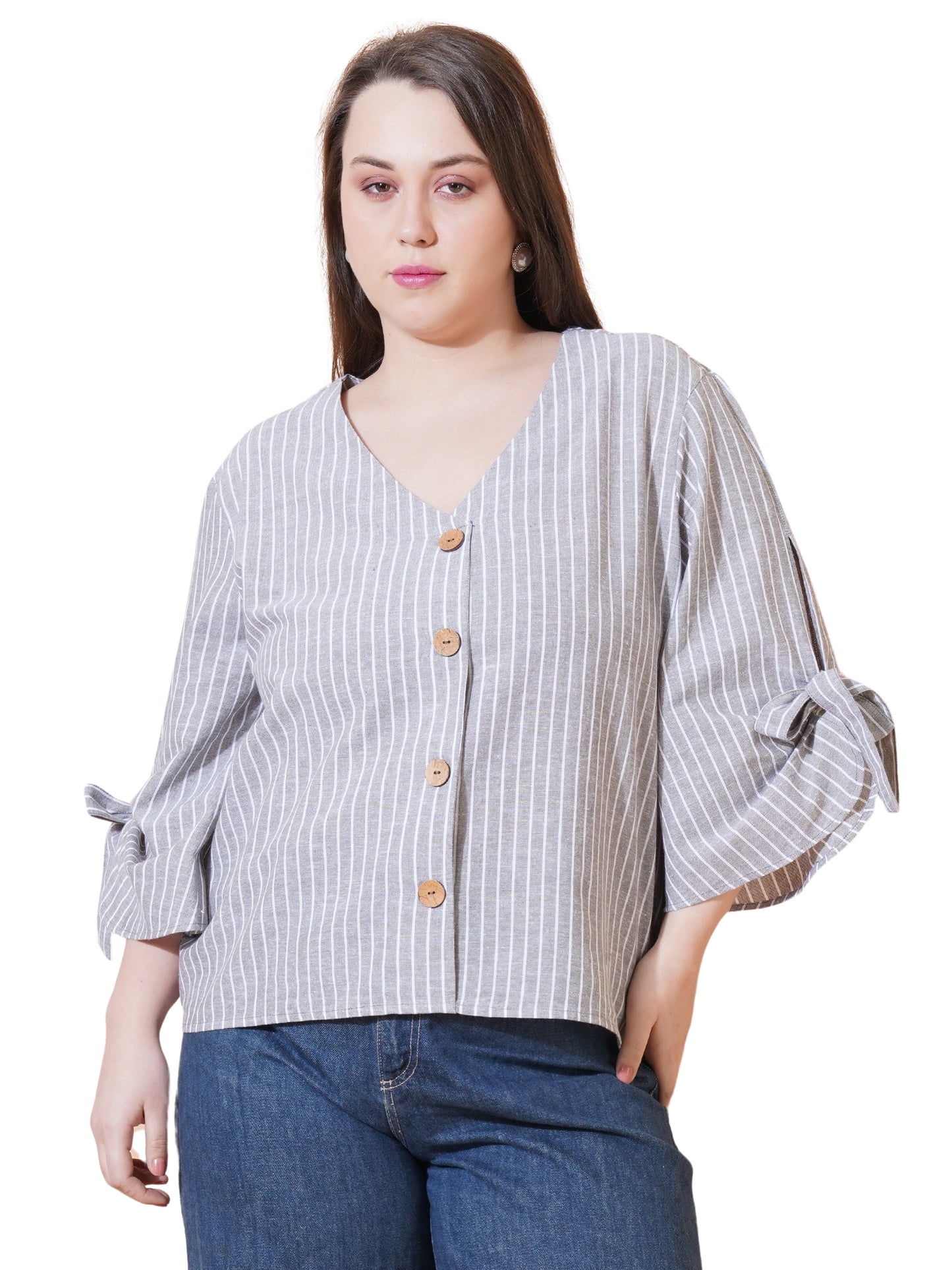Women Stripes Plus Size Top - Background View