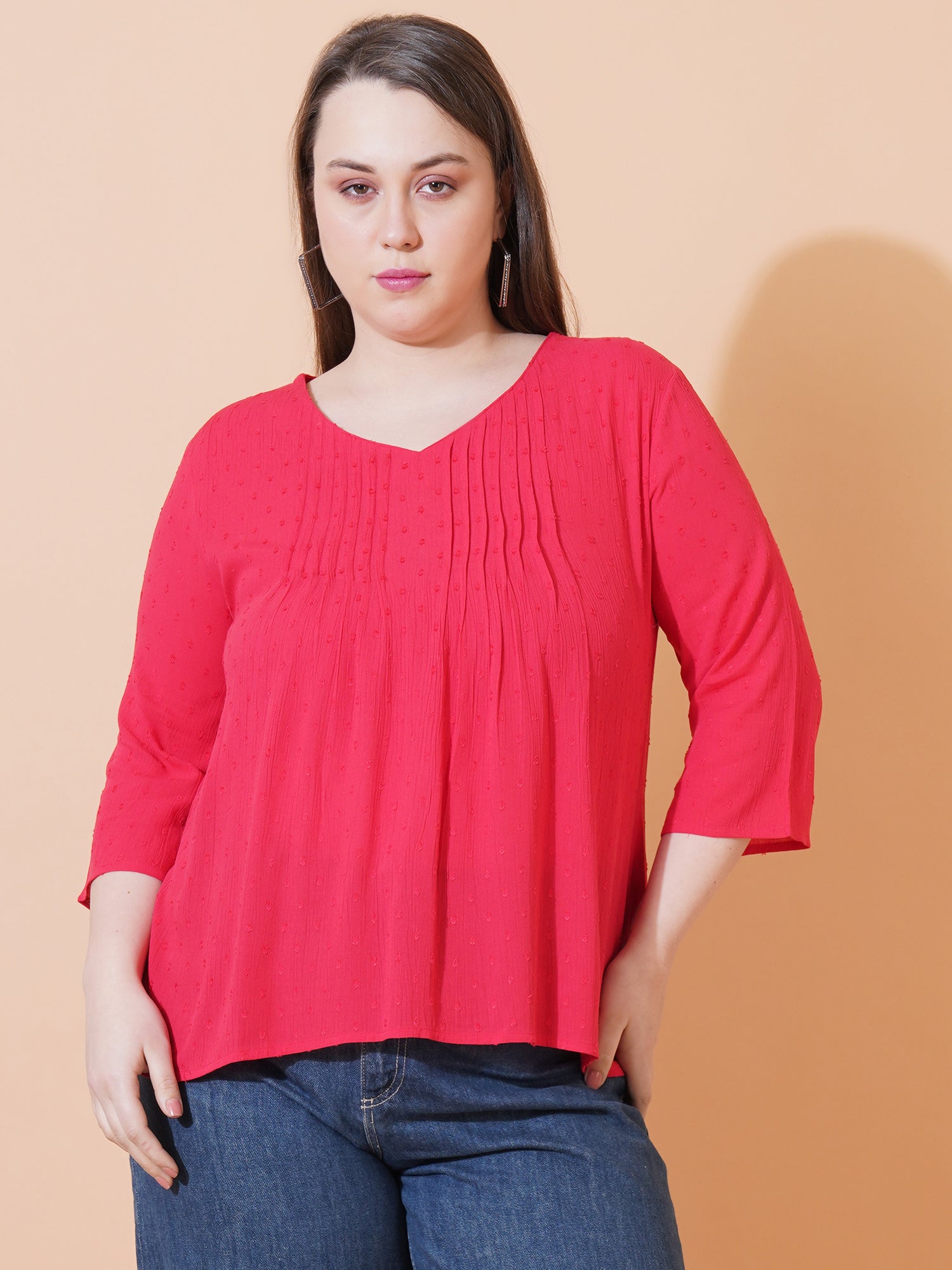 9 Impression Plus Size Red Top - Front View
