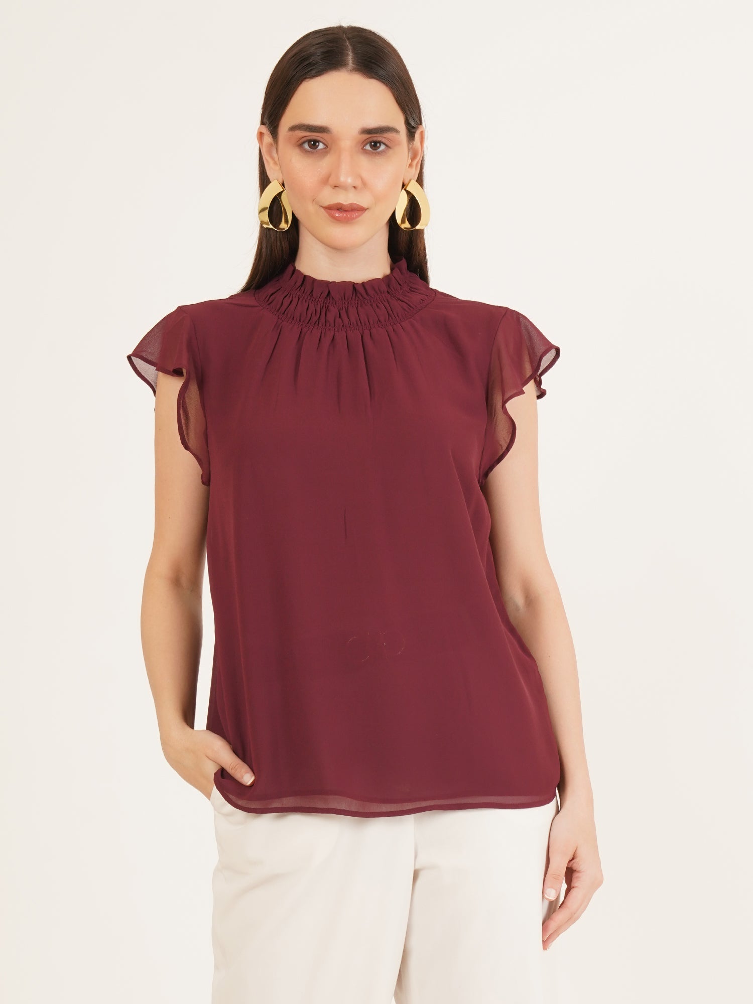 maroon office wear tops