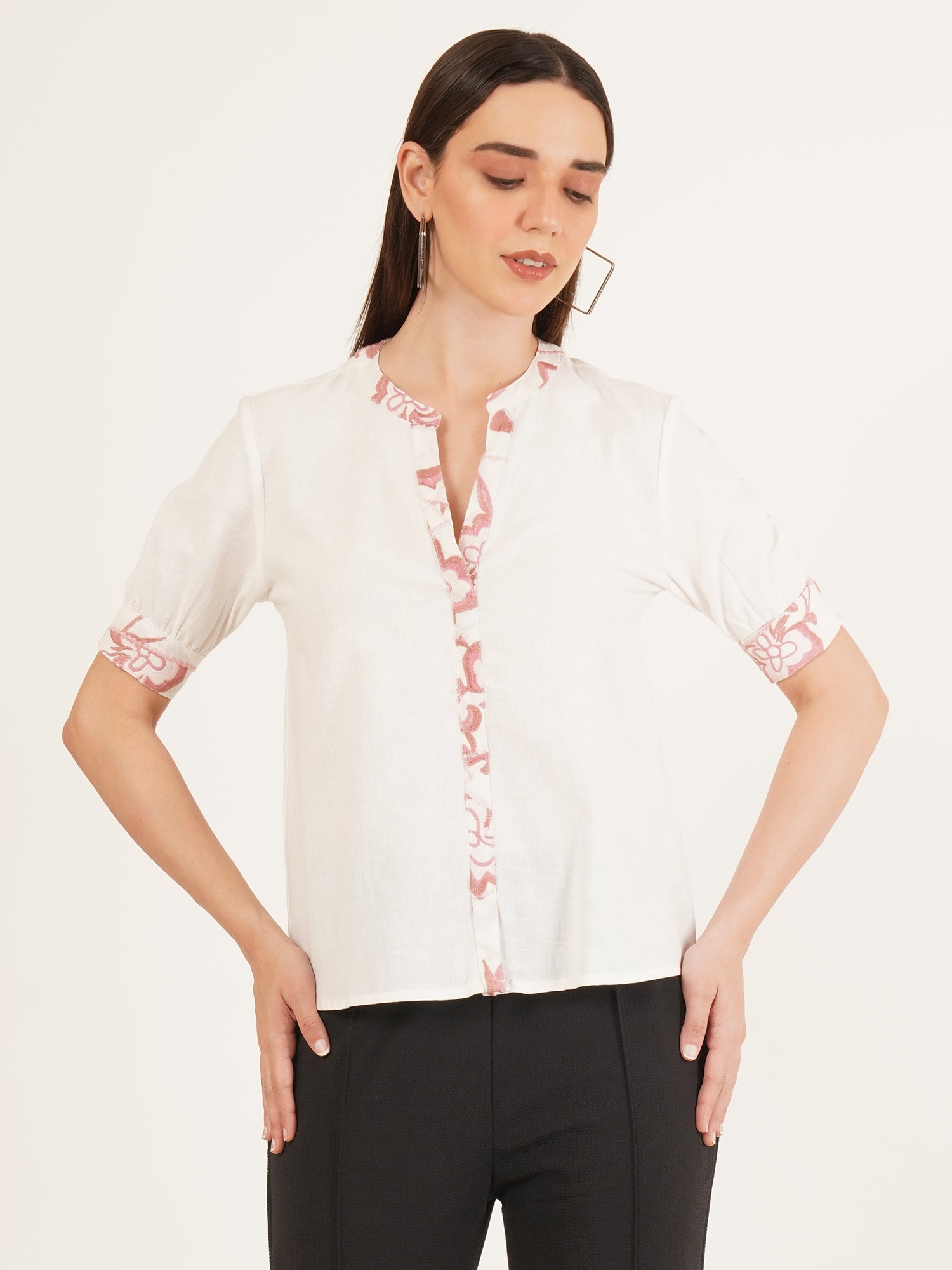 pink embroidery tops