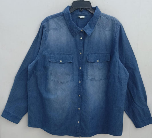 Women Denim Plus Size Shirt With Pocket