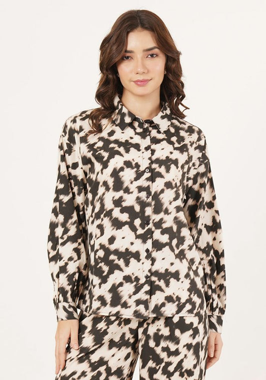Women Animal Print Plus Size Shirt