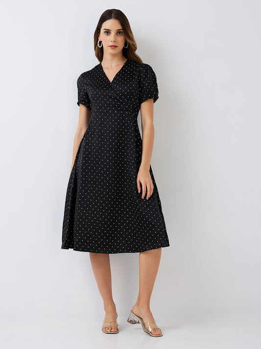 Women’s Trendy Polka Dot Dress in Classic Black & White