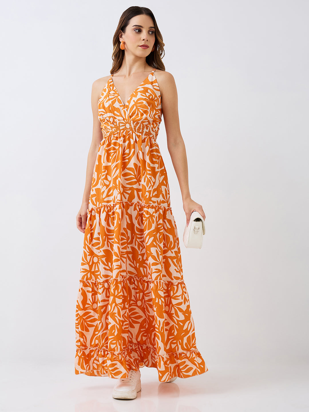 Women’s Printed Flowy Maxi Dress with Smocked Detailing - 9 Impression Fashion