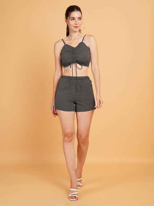 Women Black & White Polka Dot Print Co-Ords