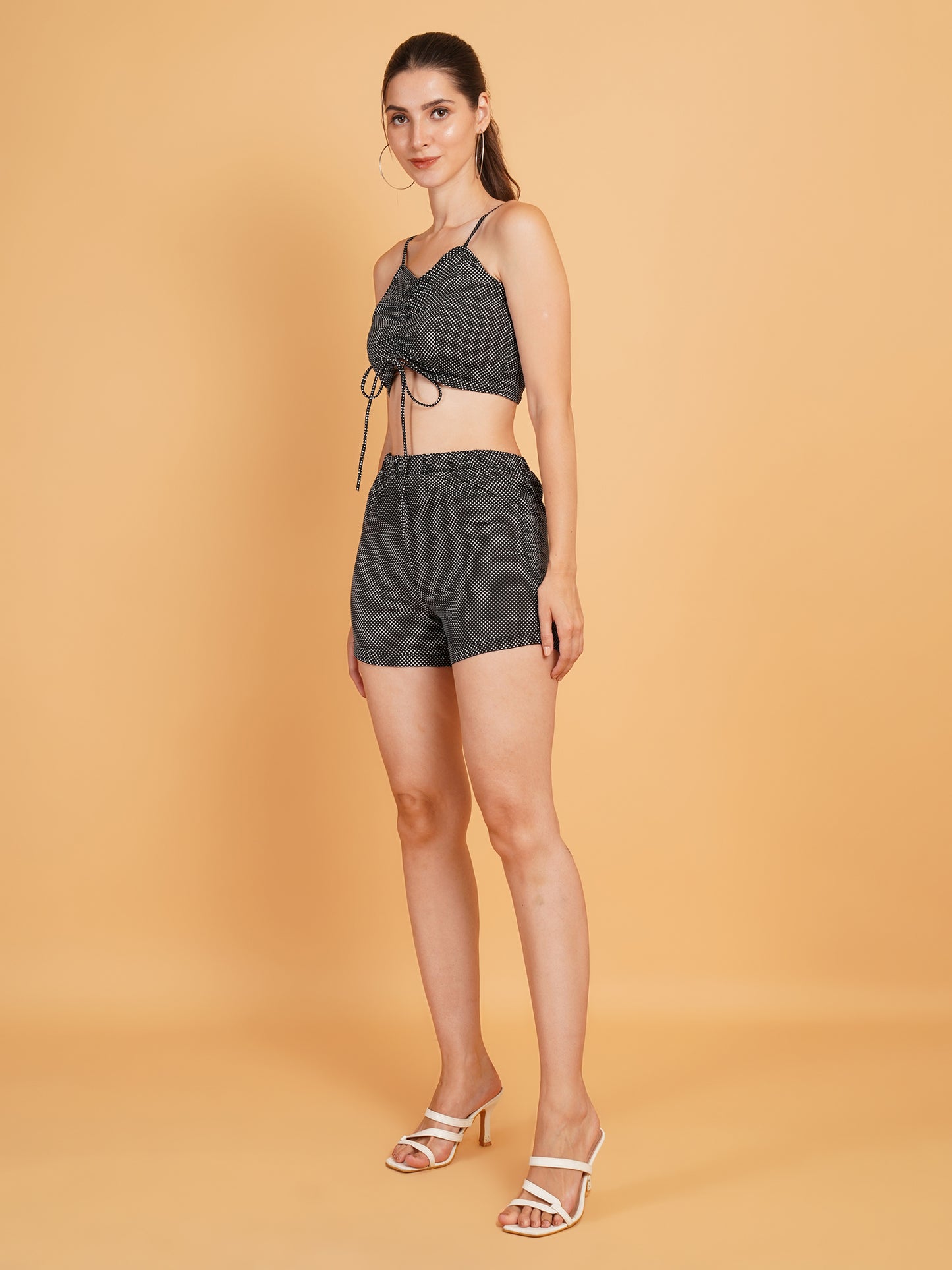 Women Black & White Polka Dot Print Co-Ords