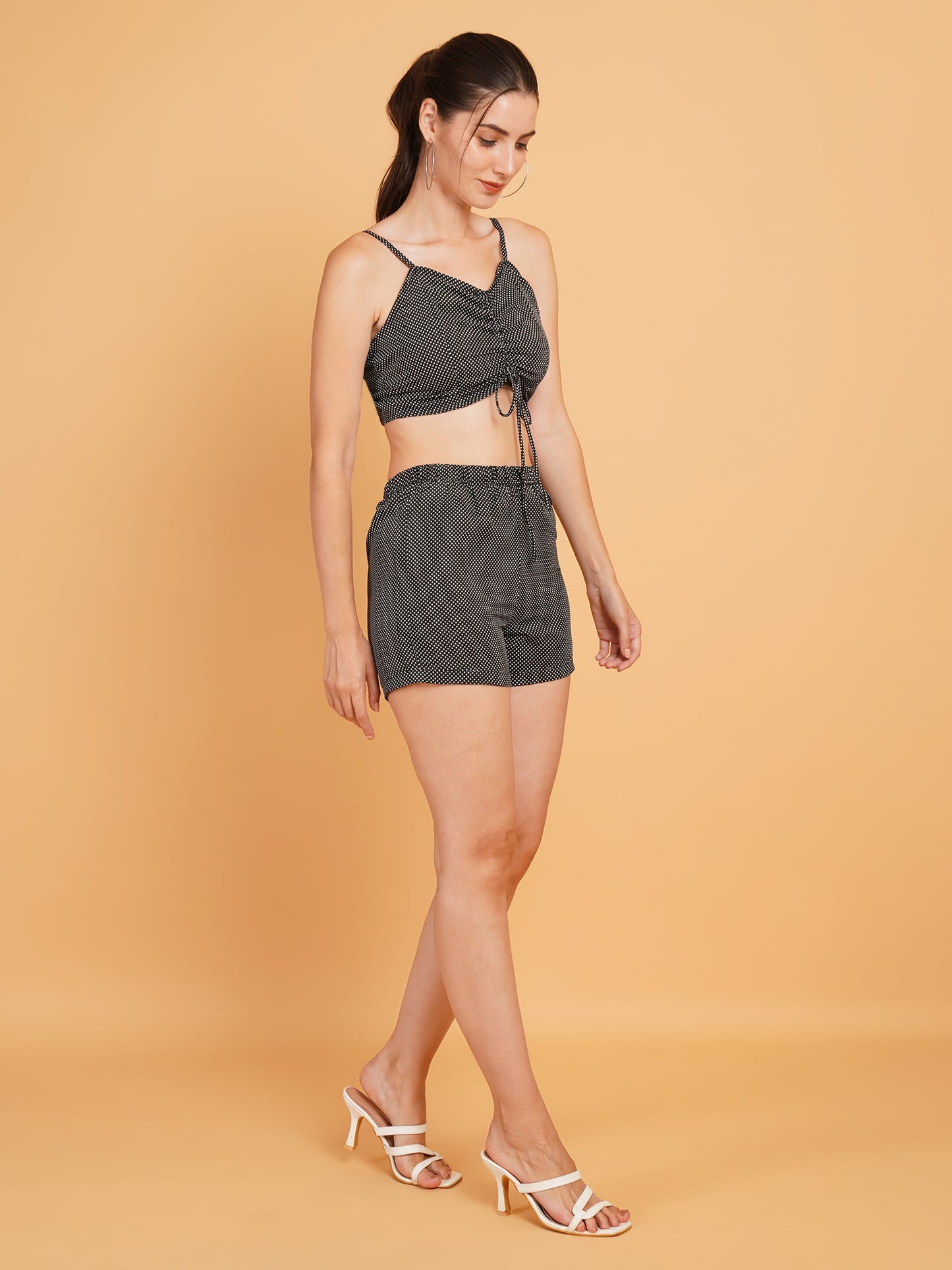 Women Black & White Polka Dot Print Co-Ords