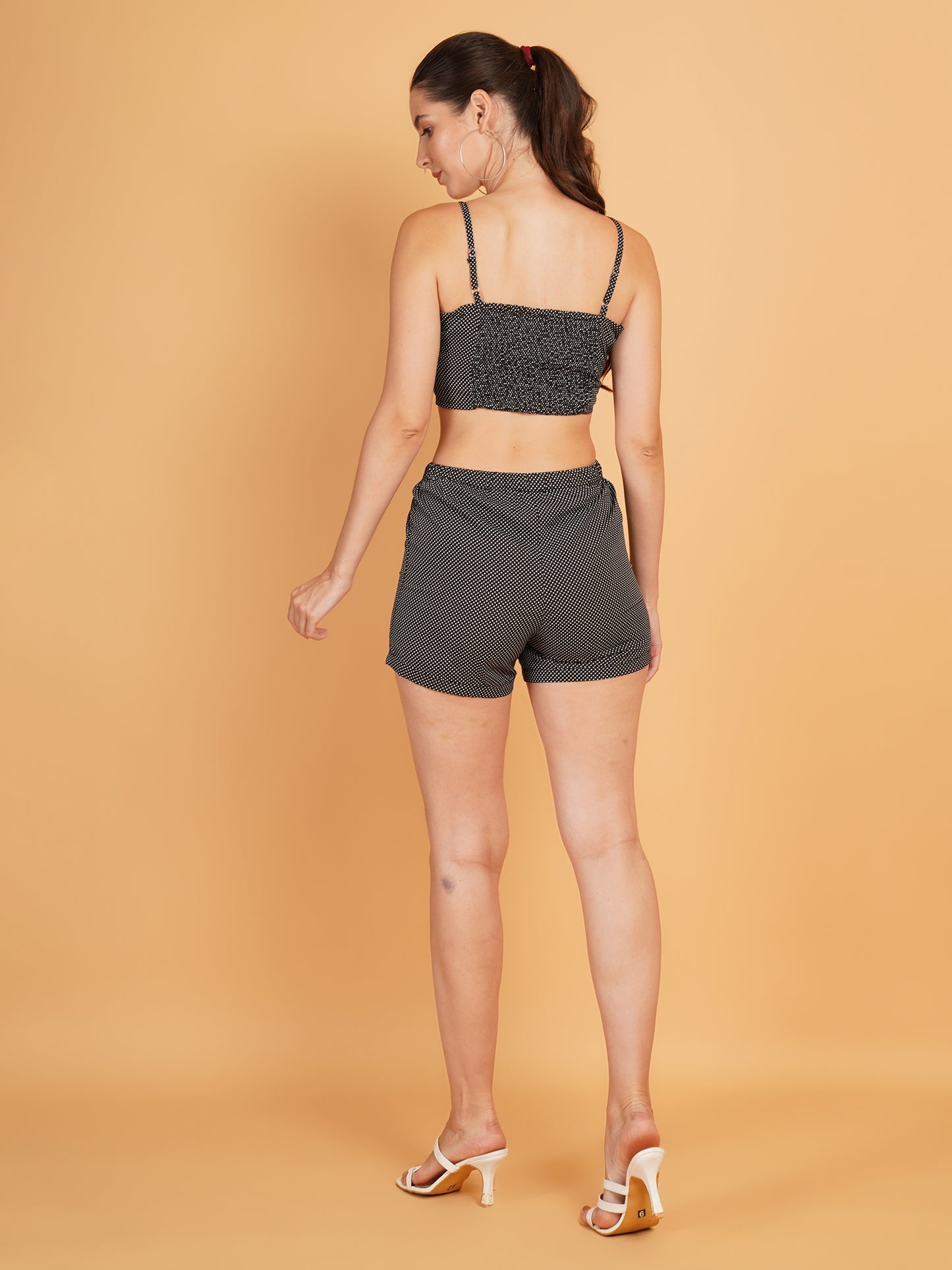 Women Black & White Polka Dot Print Co-Ords