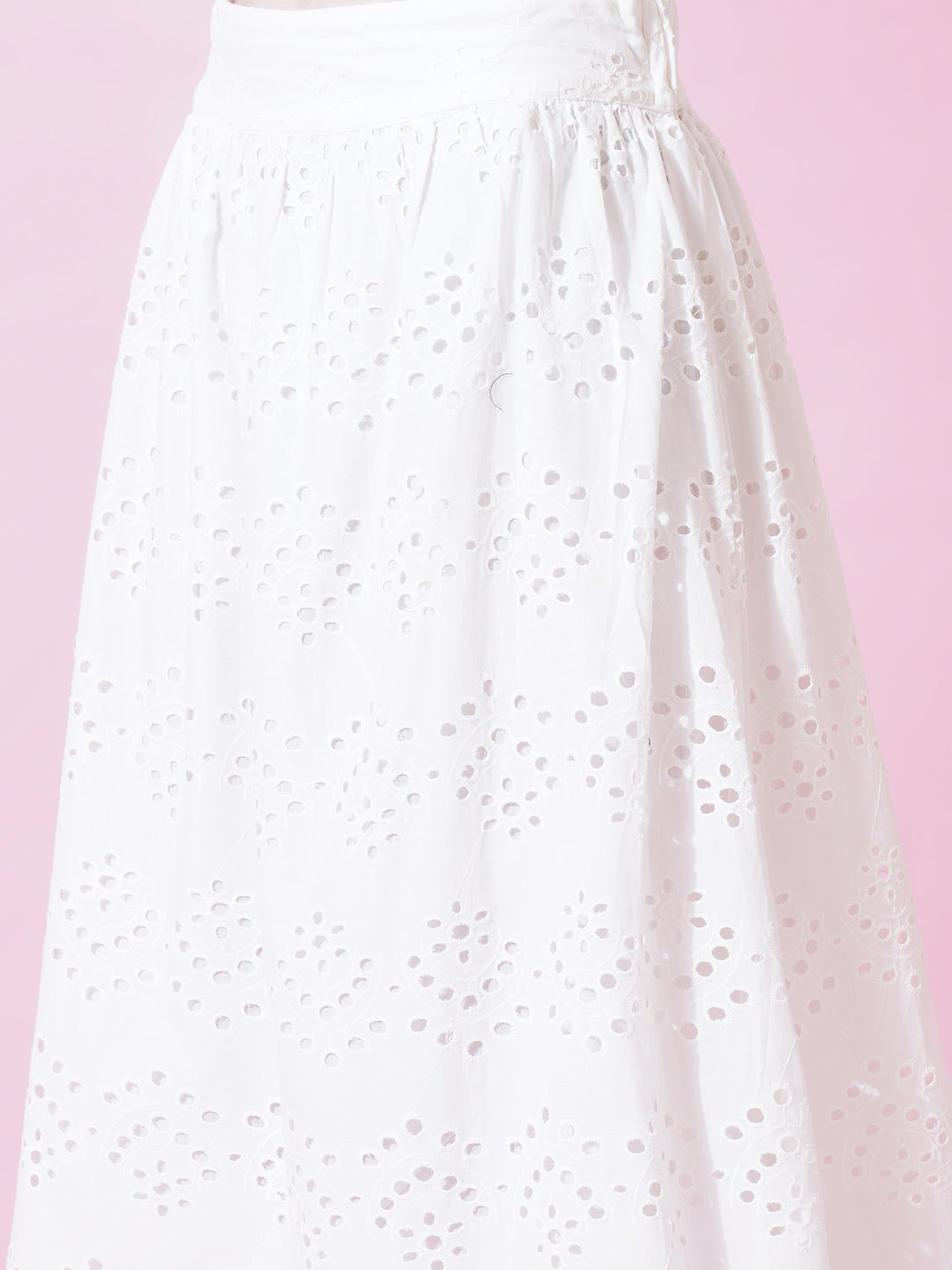 Women White Schiffli Flared Skirt