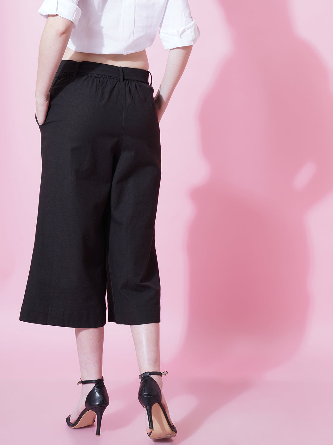 Women Black Solid Cotton Regular Fit Palazzo