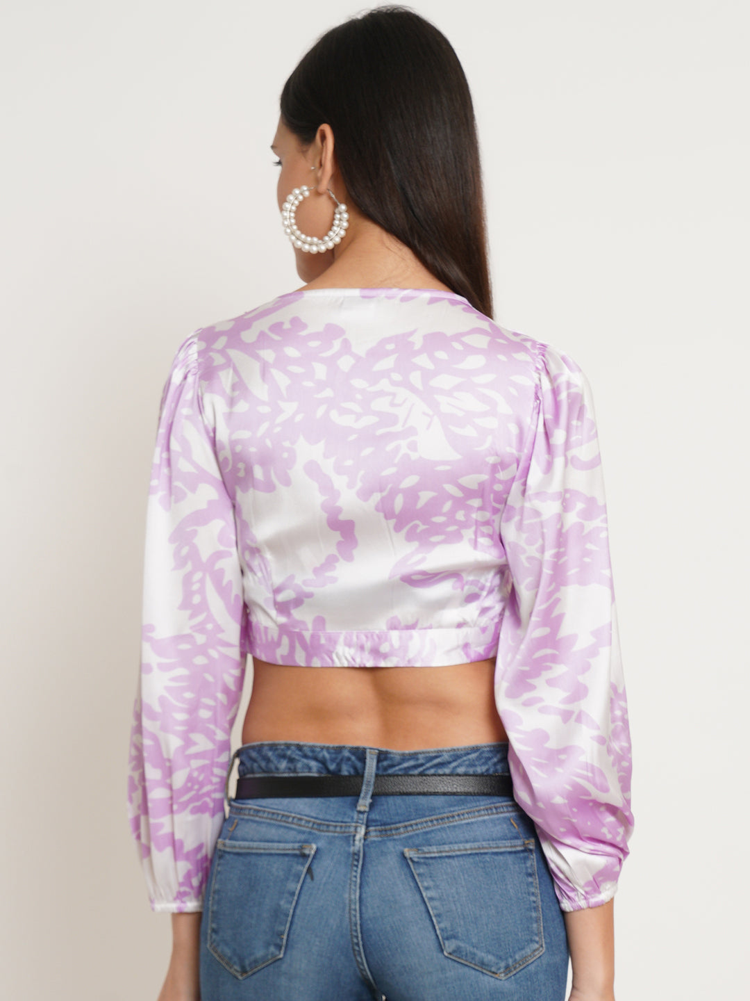 Women Satin Tie & Dye Ruffled Bardot Top