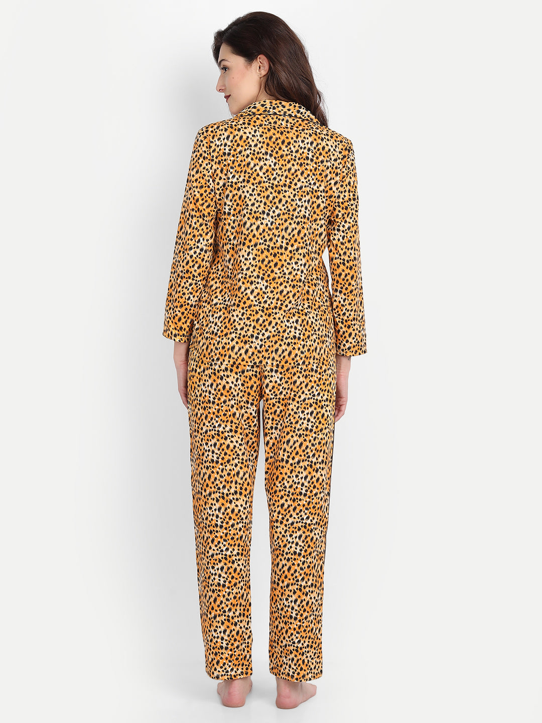 Women Black & Yellow Animal Print Polyester Pyjama & Shirt Nightsuit Set