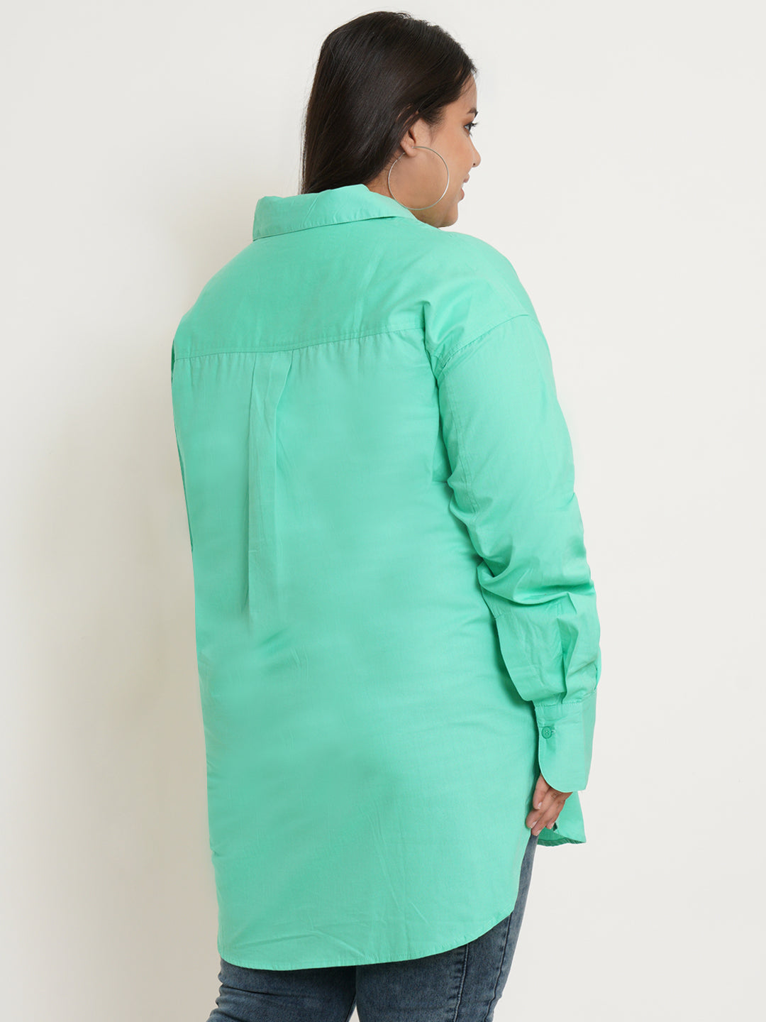 Women Green Full Sleeves Collar Style Plus Size Top