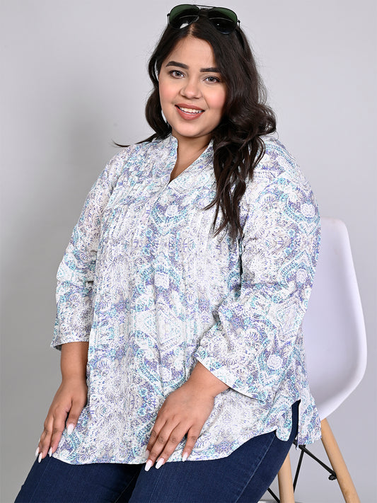 Plus Size Top with a trendy printed design