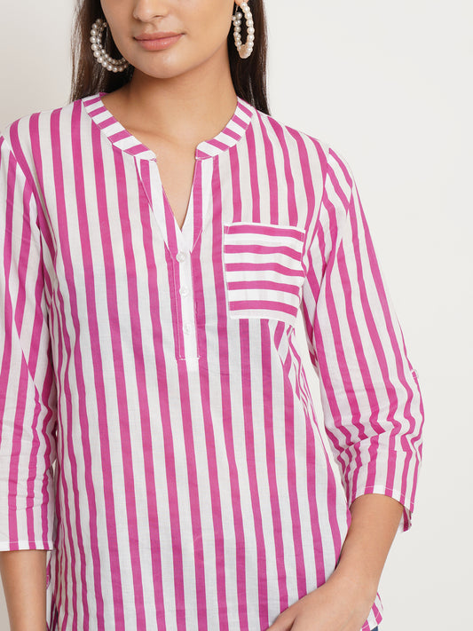 Women Pink & White Stripe Plus Size Top