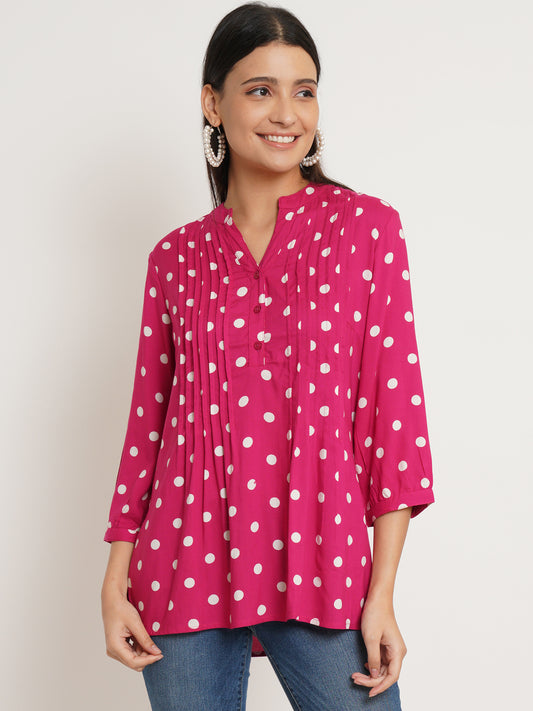 Women Red & White Polka Dot Print Plus Size Top