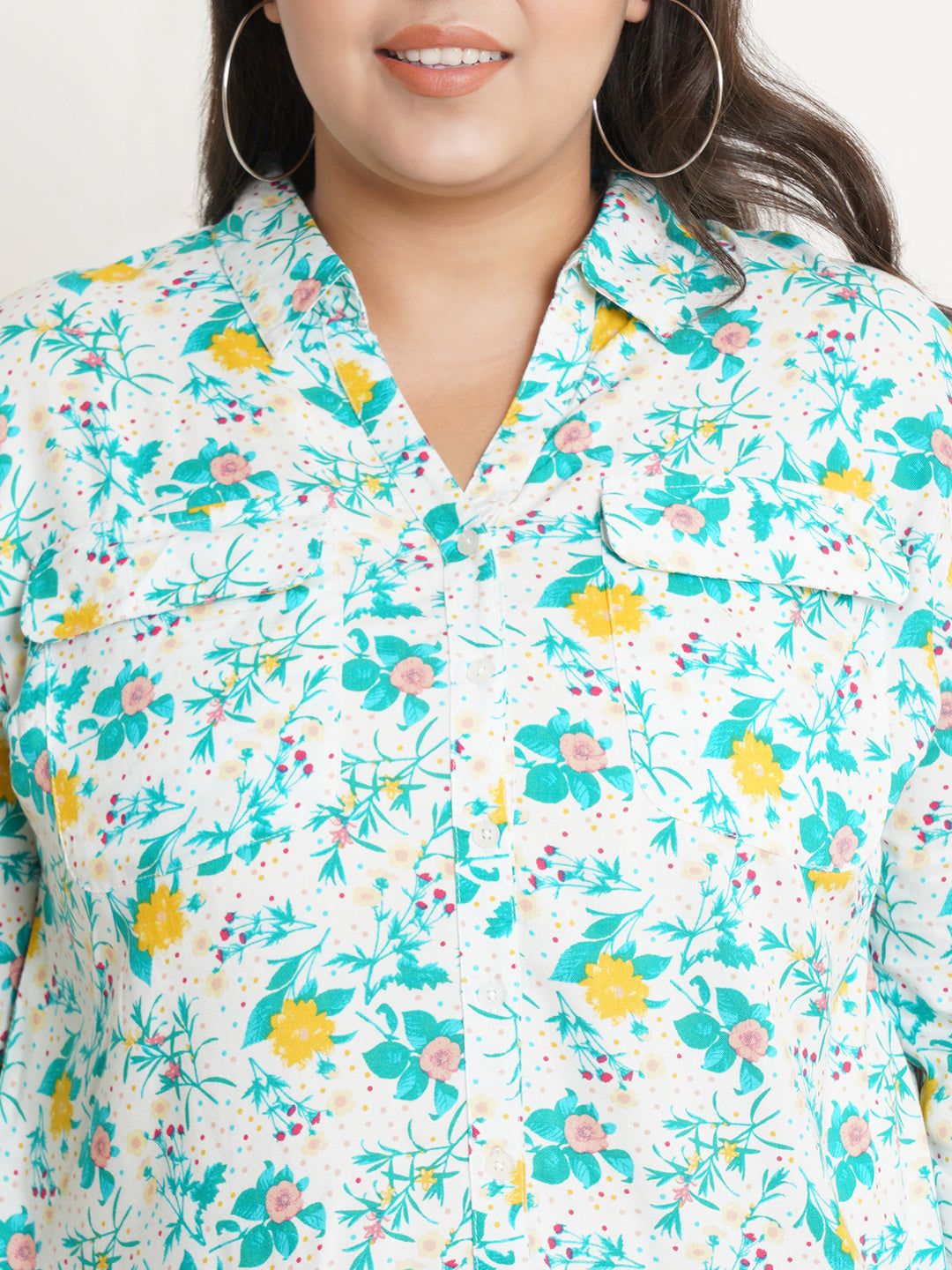 Women Multicolor Floral Printed Collar Style Plus Size Top