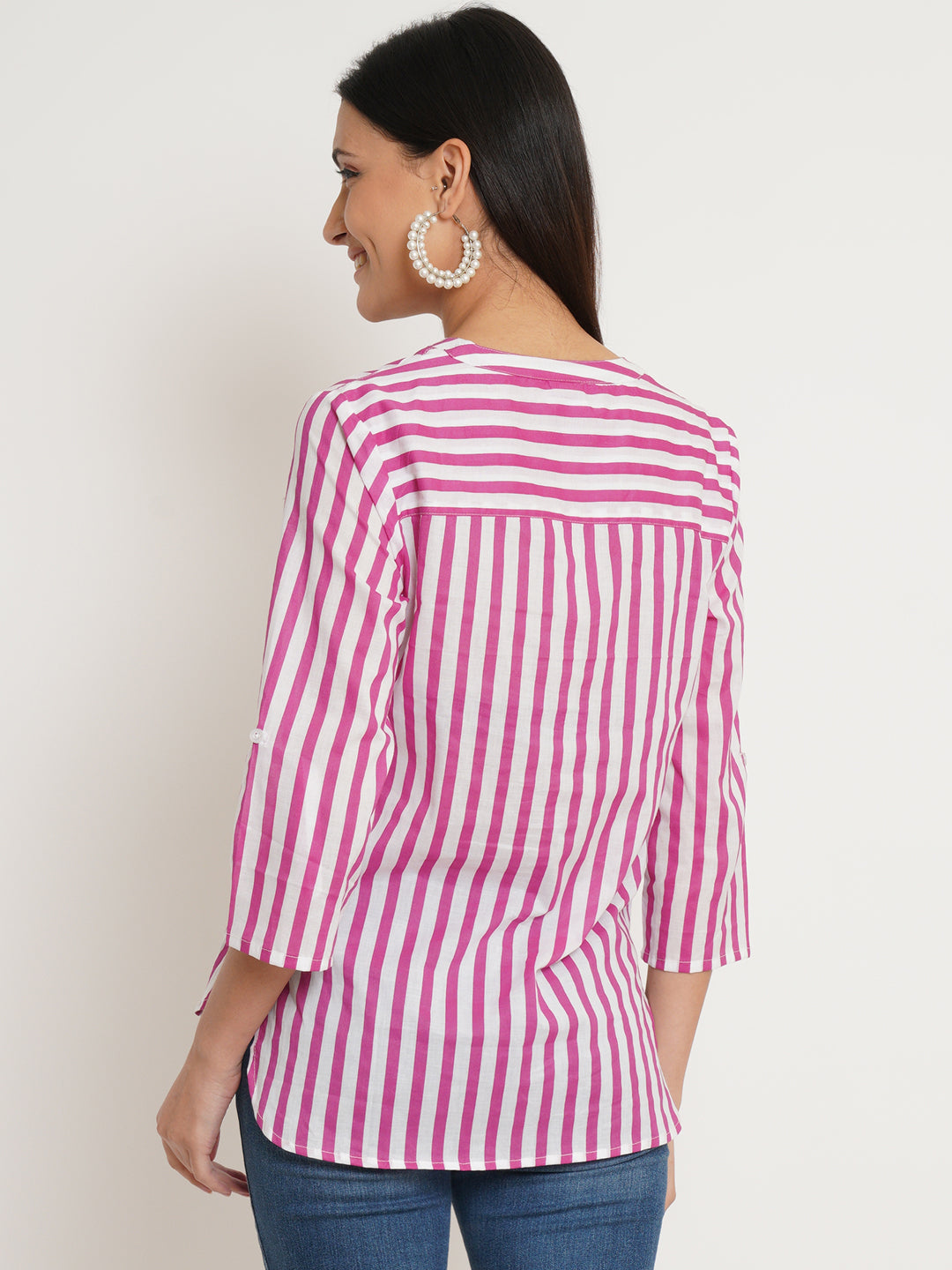 Women Pink & White Stripe Plus Size Top