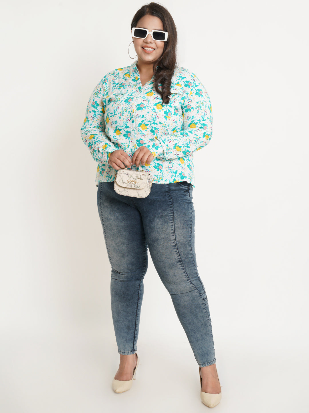 Women Multicolor Floral Printed Collar Style Plus Size Top