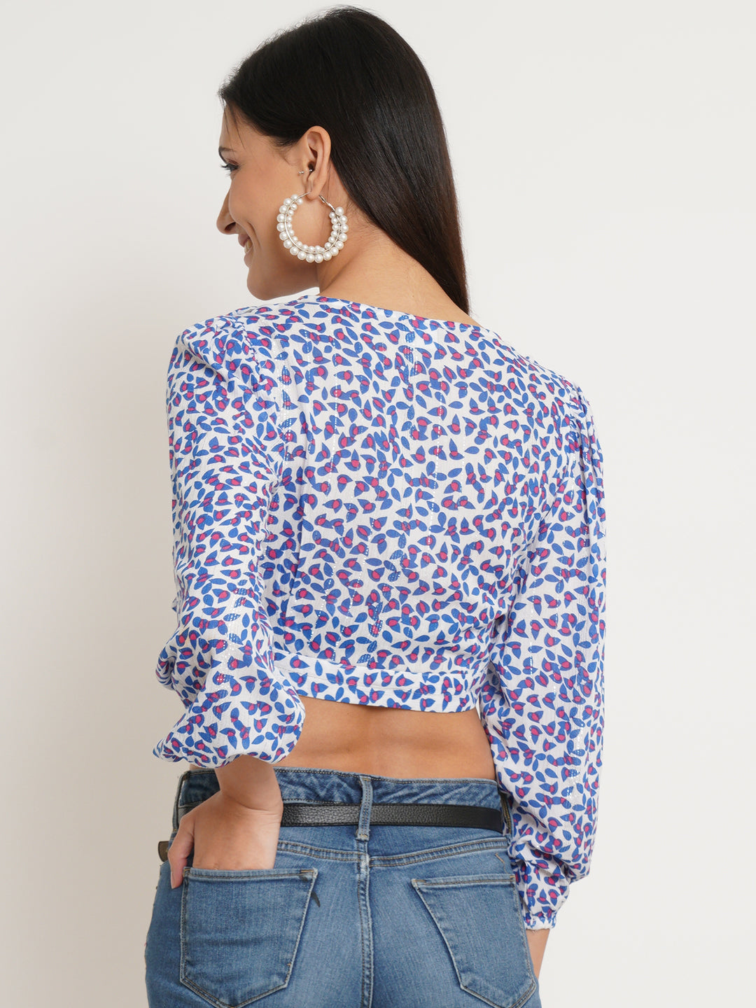 Women Pink & White Printed Ruffled Bardot Top