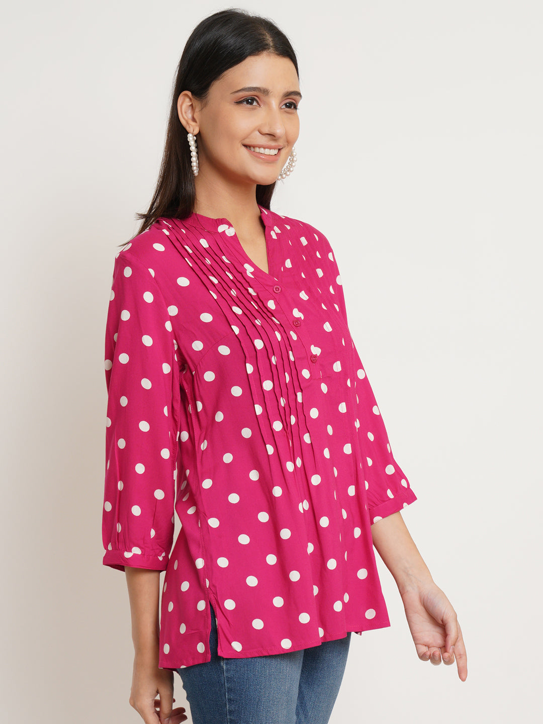 Women Red & White Polka Dot Print Plus Size Top