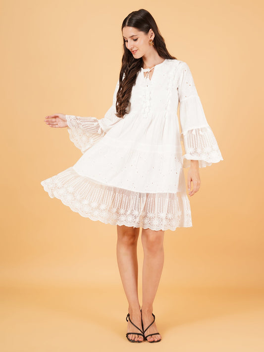 Embrace Festive Elegance: Women's White Pom Pom Dress for Eid Collection