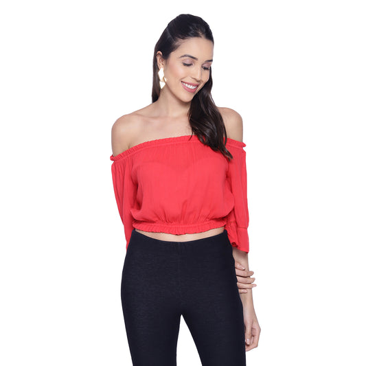 9 Impression Woman Red Off Shoulder Crop Top