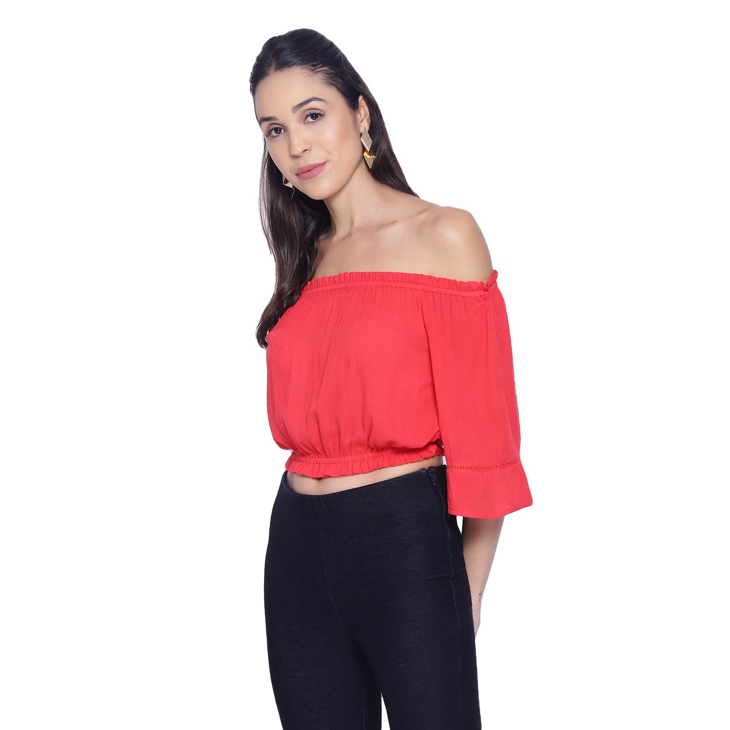 9 Impression Woman Red Off Shoulder Crop Top