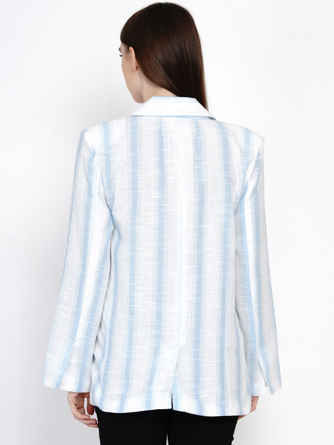 9 Impression Woman White & Blue Stripes Blazzer