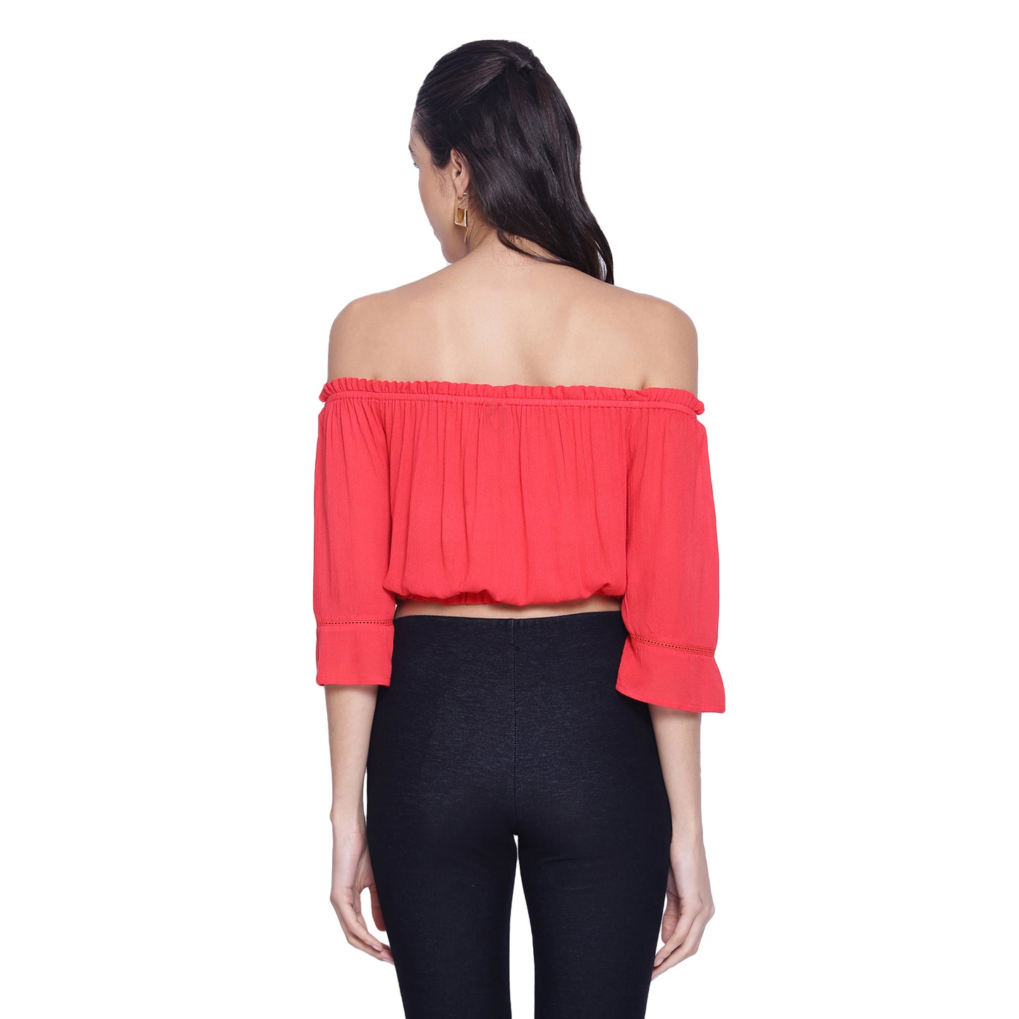 9 Impression Woman Red Off Shoulder Crop Top