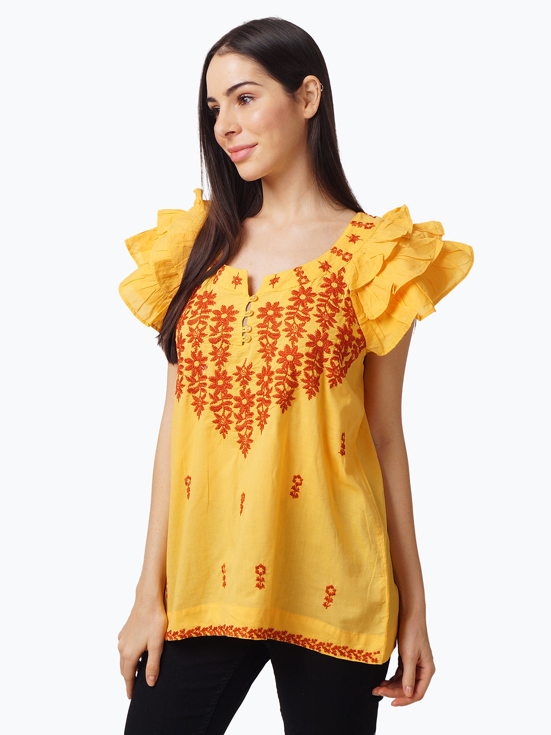 Women Yellow Embroidered Top