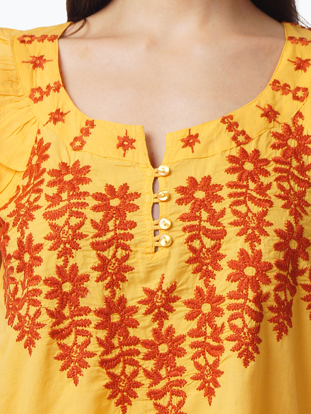 Women Yellow Embroidered Top